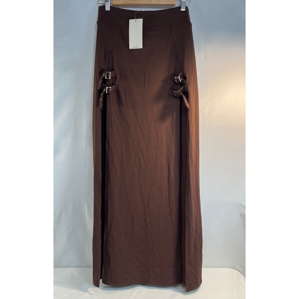 HALARA Brown Pullon Maxi Skirt Built-in Shorts Buckle Detail Slits Women M NEW